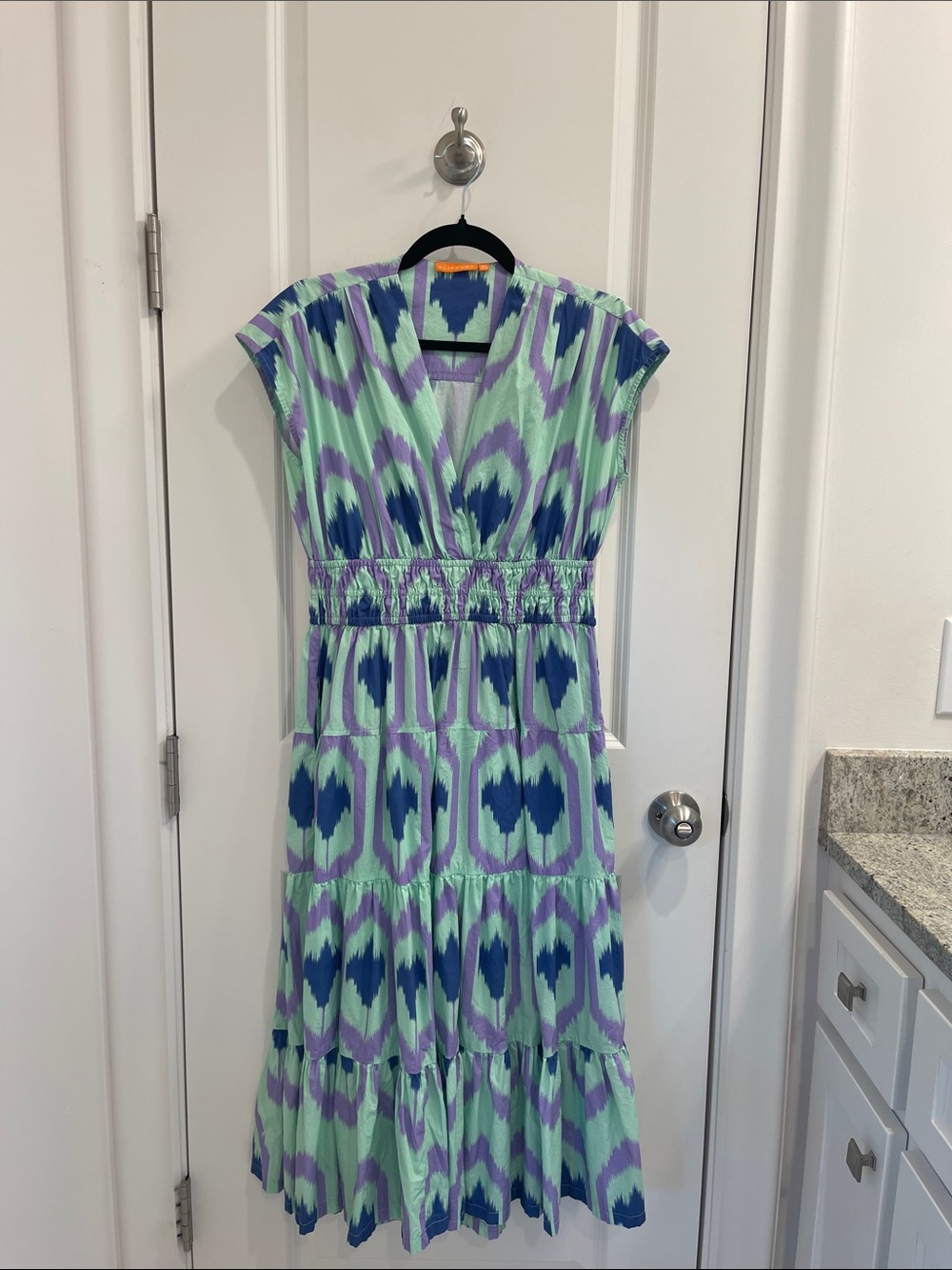 Oliphant Mint, Blue & Lavender Ikat Tiered Maxi Dress